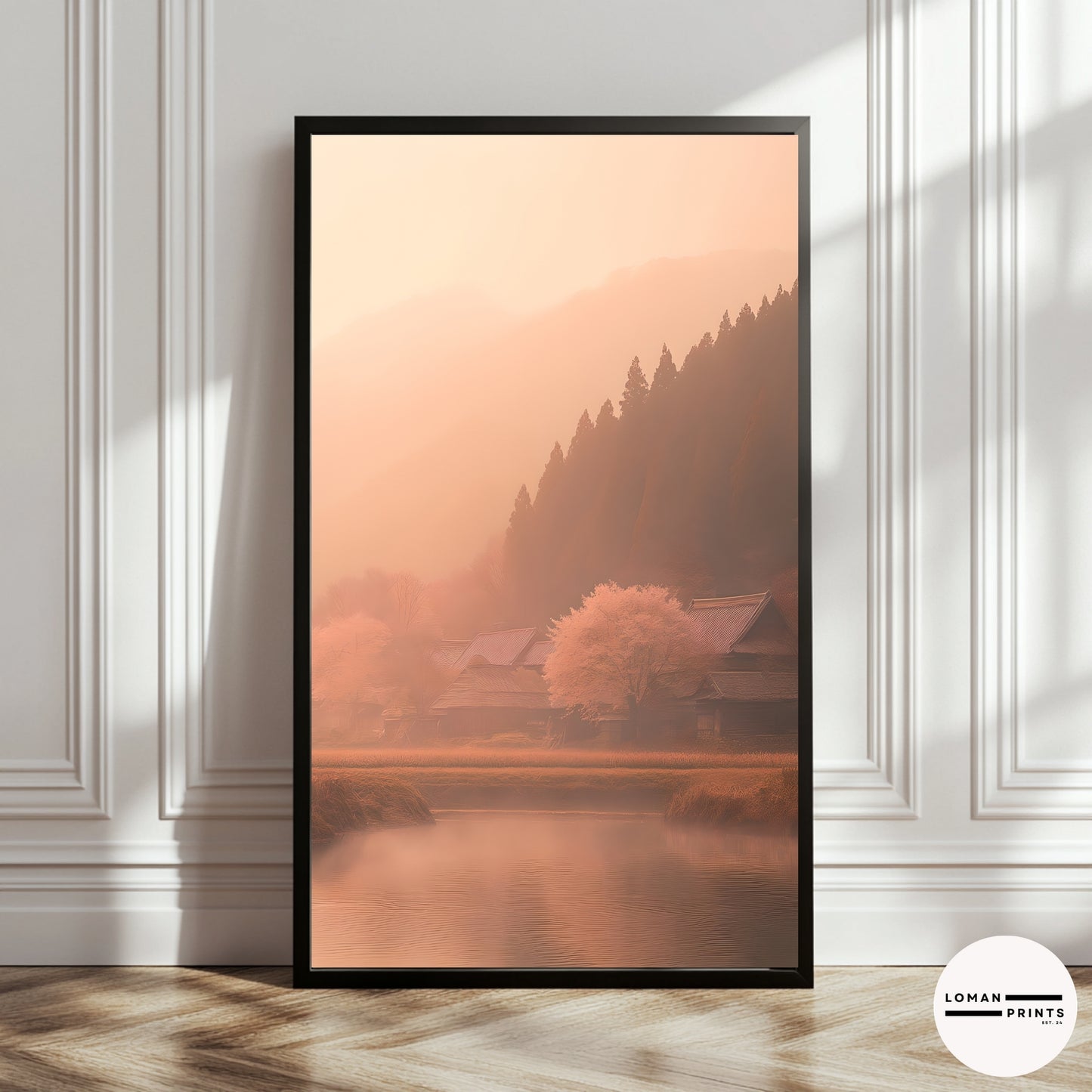 Pastel Art – Japanese Countryside Print, Misty Village Wall Decor, Zen Nature Aesthetic, Tranquil Home Poster, Meditation Room Artwork