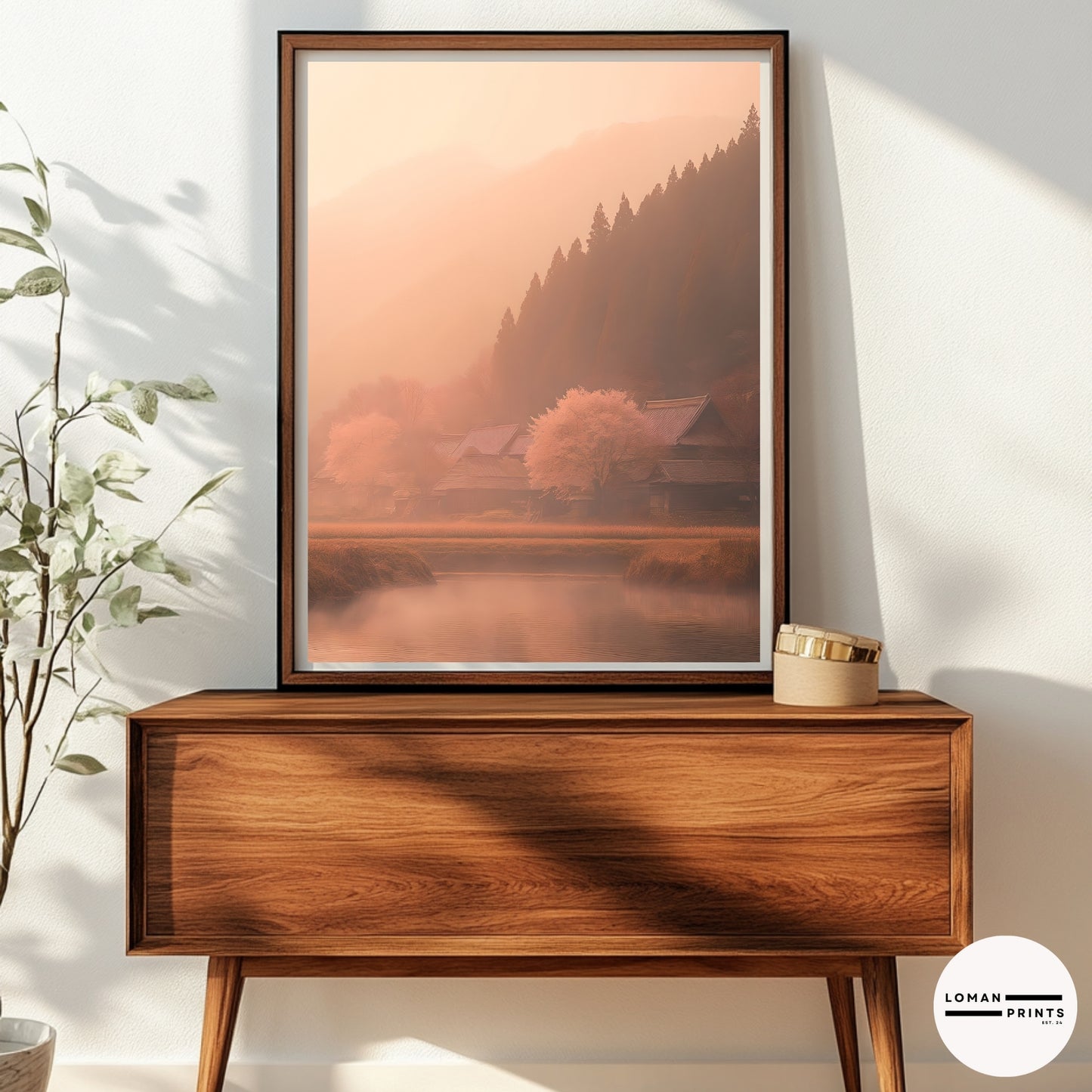Pastel Art – Japanese Countryside Print, Misty Village Wall Decor, Zen Nature Aesthetic, Tranquil Home Poster, Meditation Room Artwork