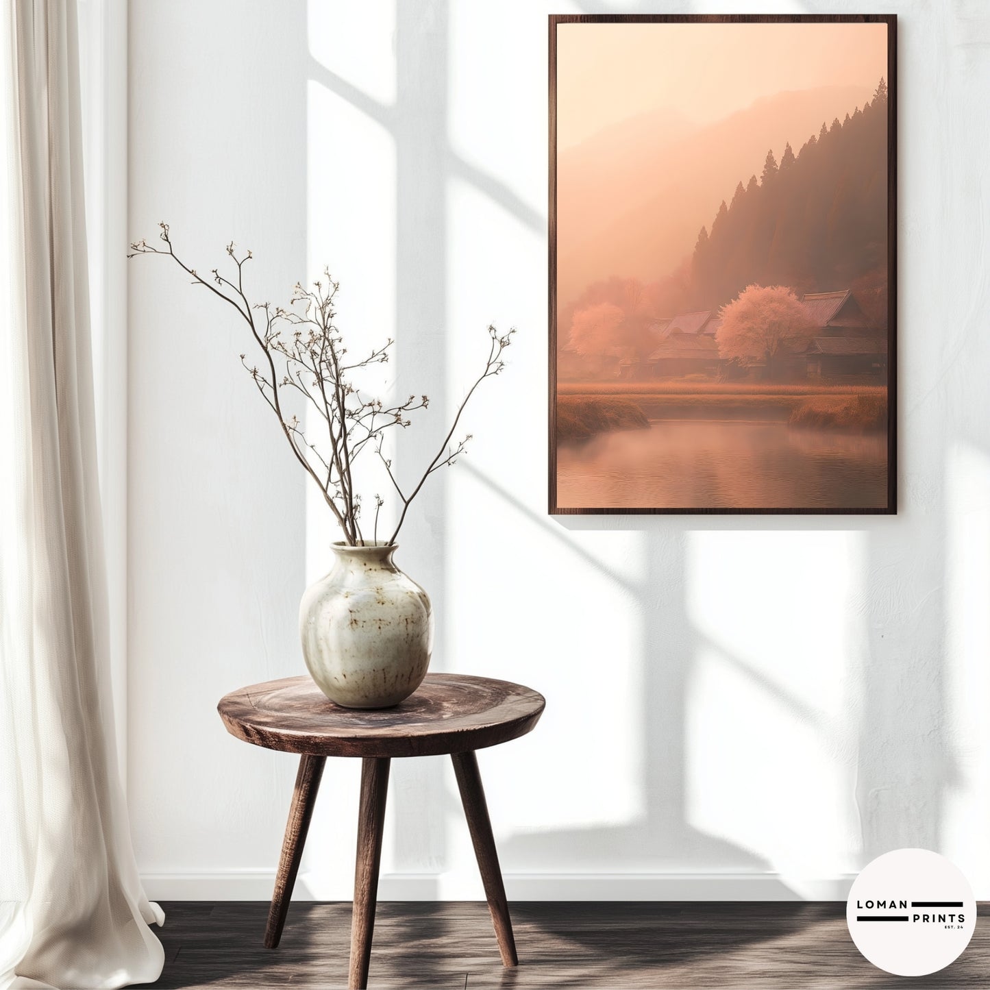 Pastel Art – Japanese Countryside Print, Misty Village Wall Decor, Zen Nature Aesthetic, Tranquil Home Poster, Meditation Room Artwork