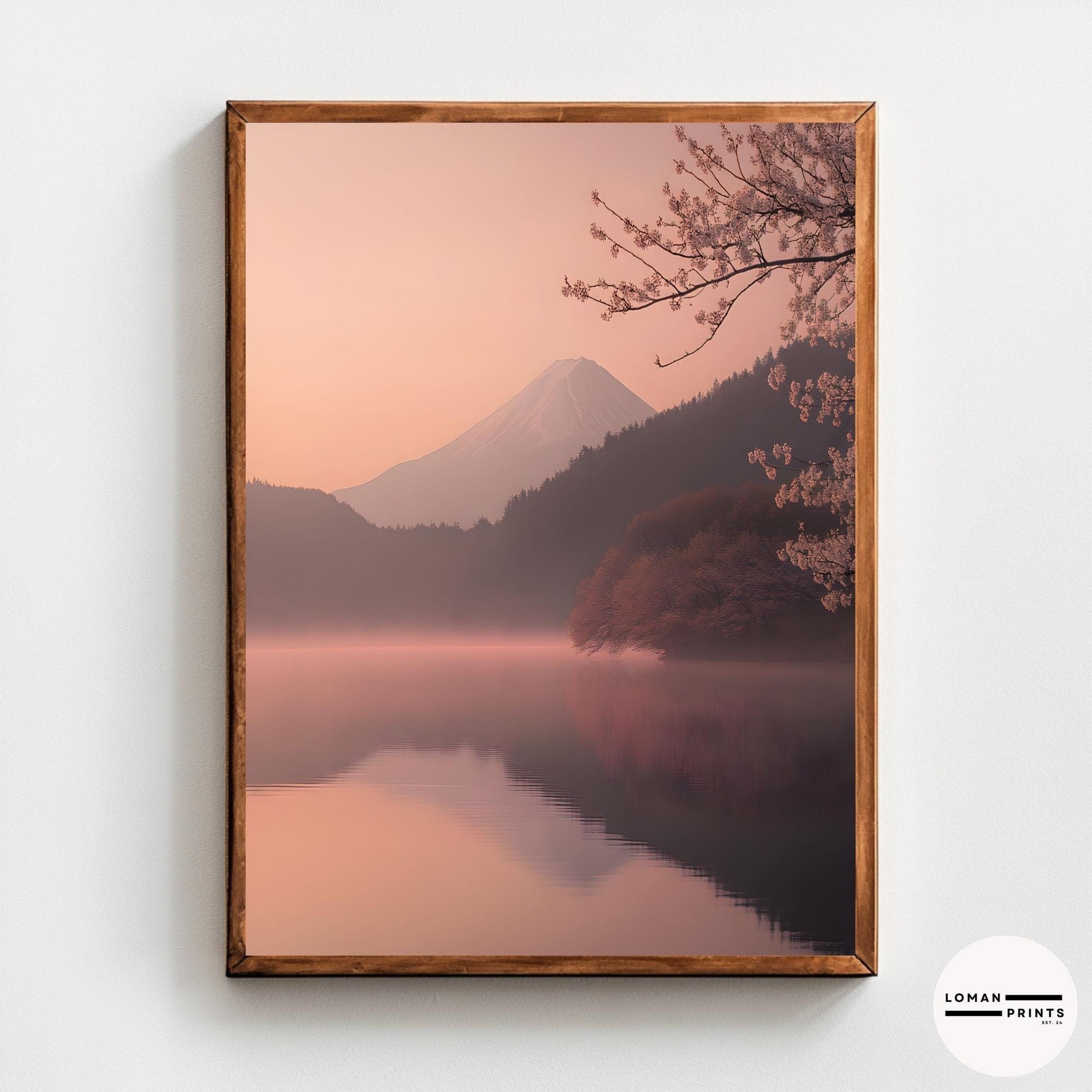 Sakura Japanese Art – Serene Mountain Print, Zen Nature Aesthetic, Tranquil Wall Decor, Soft Pastel Home Poster, Meditation Room Artwork