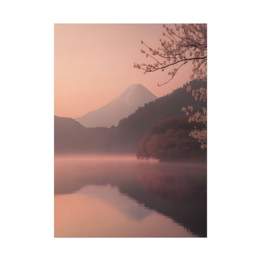 Sakura Japanese Art – Serene Mountain Print, Zen Nature Aesthetic, Tranquil Wall Decor, Soft Pastel Home Poster, Meditation Room Artwork