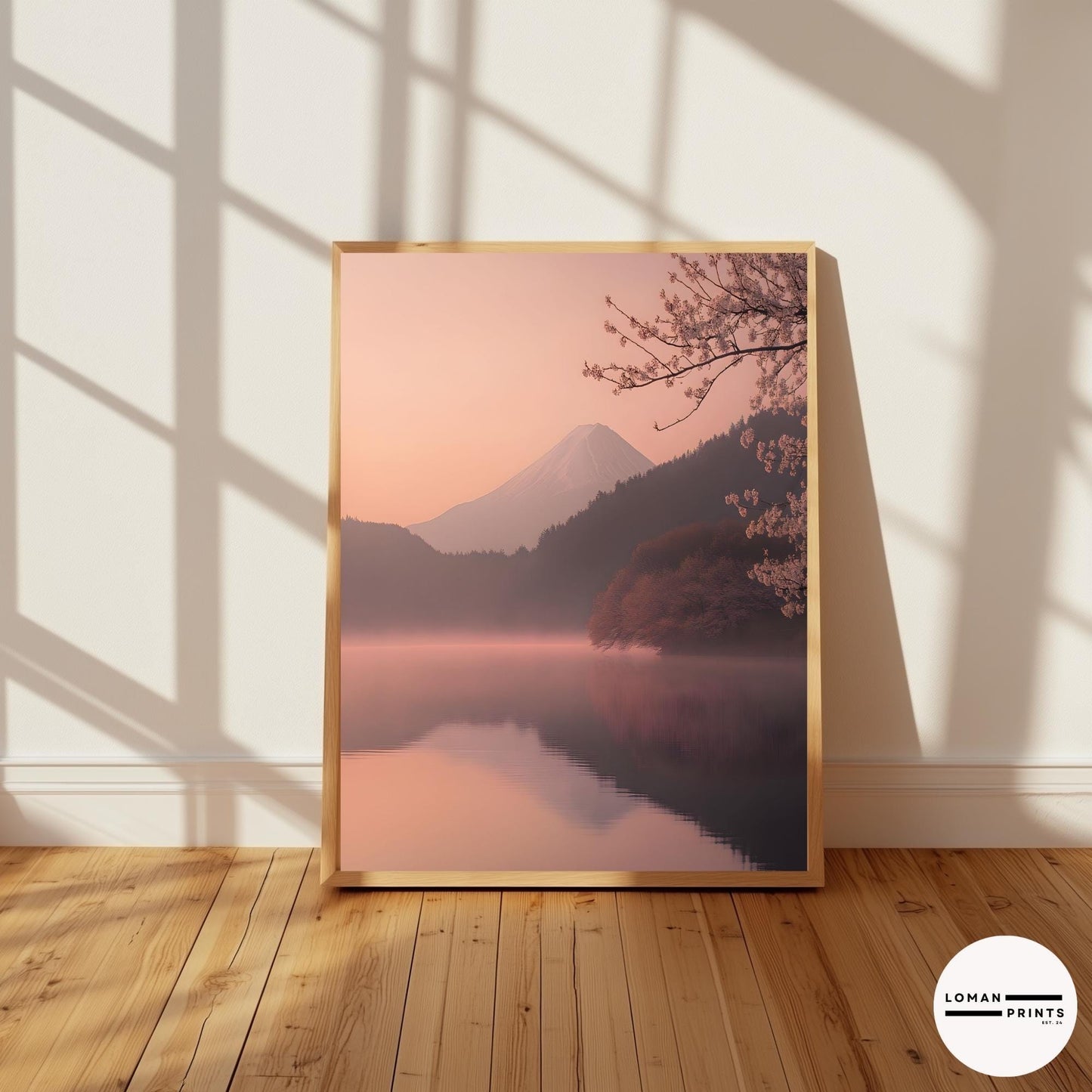 Sakura Japanese Art – Serene Mountain Print, Zen Nature Aesthetic, Tranquil Wall Decor, Soft Pastel Home Poster, Meditation Room Artwork