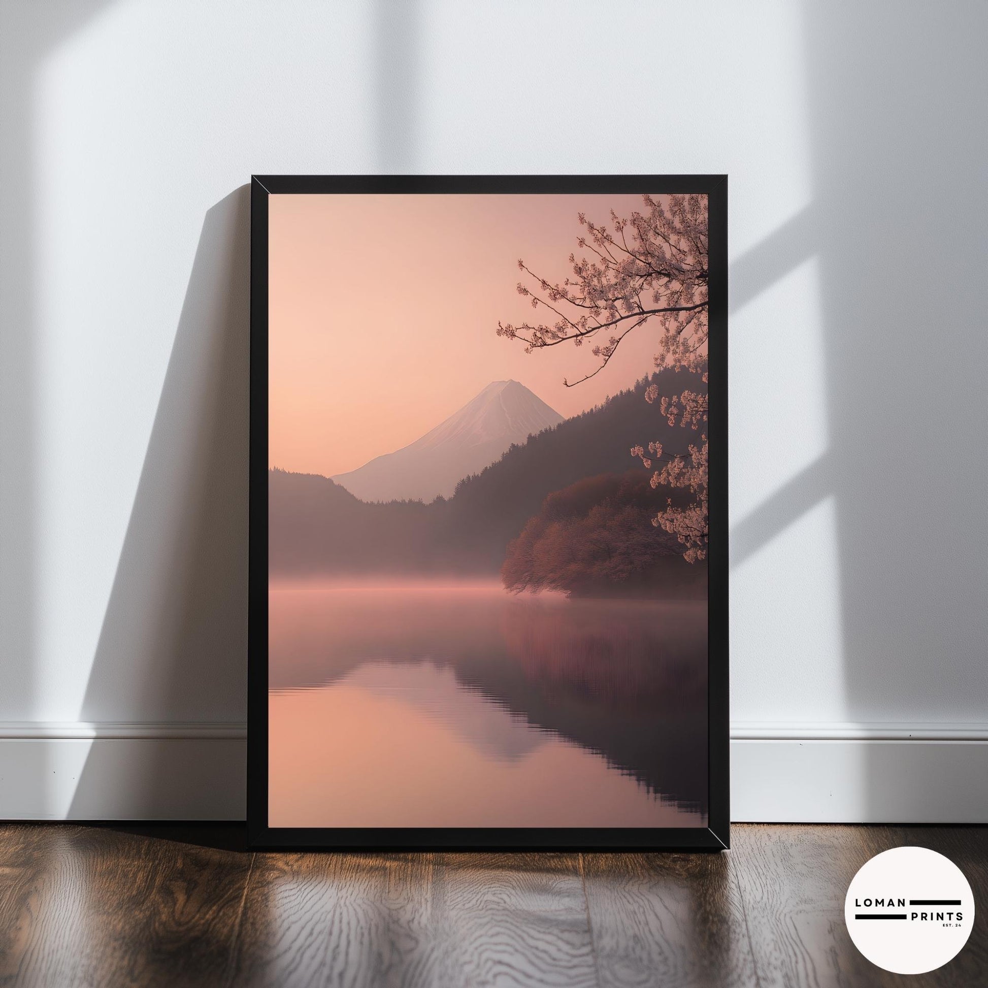 Sakura Japanese Art – Serene Mountain Print, Zen Nature Aesthetic, Tranquil Wall Decor, Soft Pastel Home Poster, Meditation Room Artwork